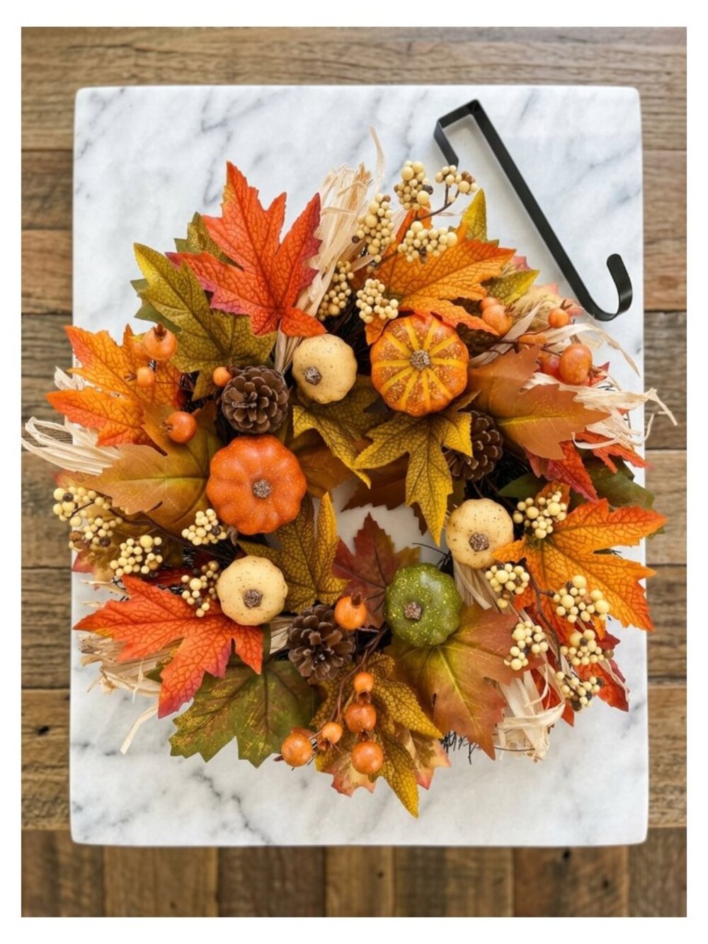 24 Inch Fall Wreath Pumpkin Maple Front Door Decor with Hanger
